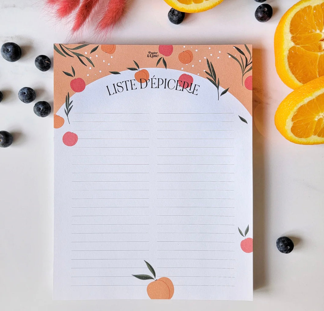 Liste d'épicerie - Petites pêches - GRAND Bloc-notes